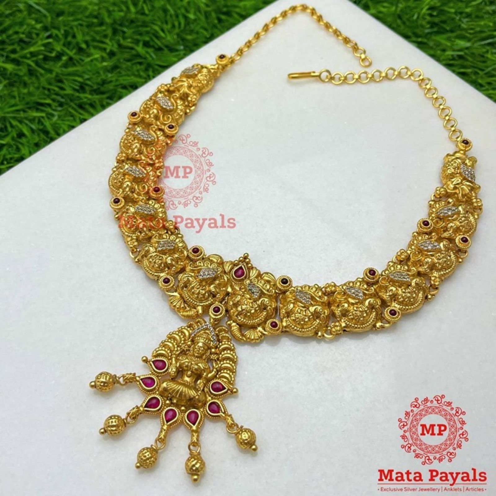 Mesmeric Devi Lakshmi Mayur Gold Plated Necklace
