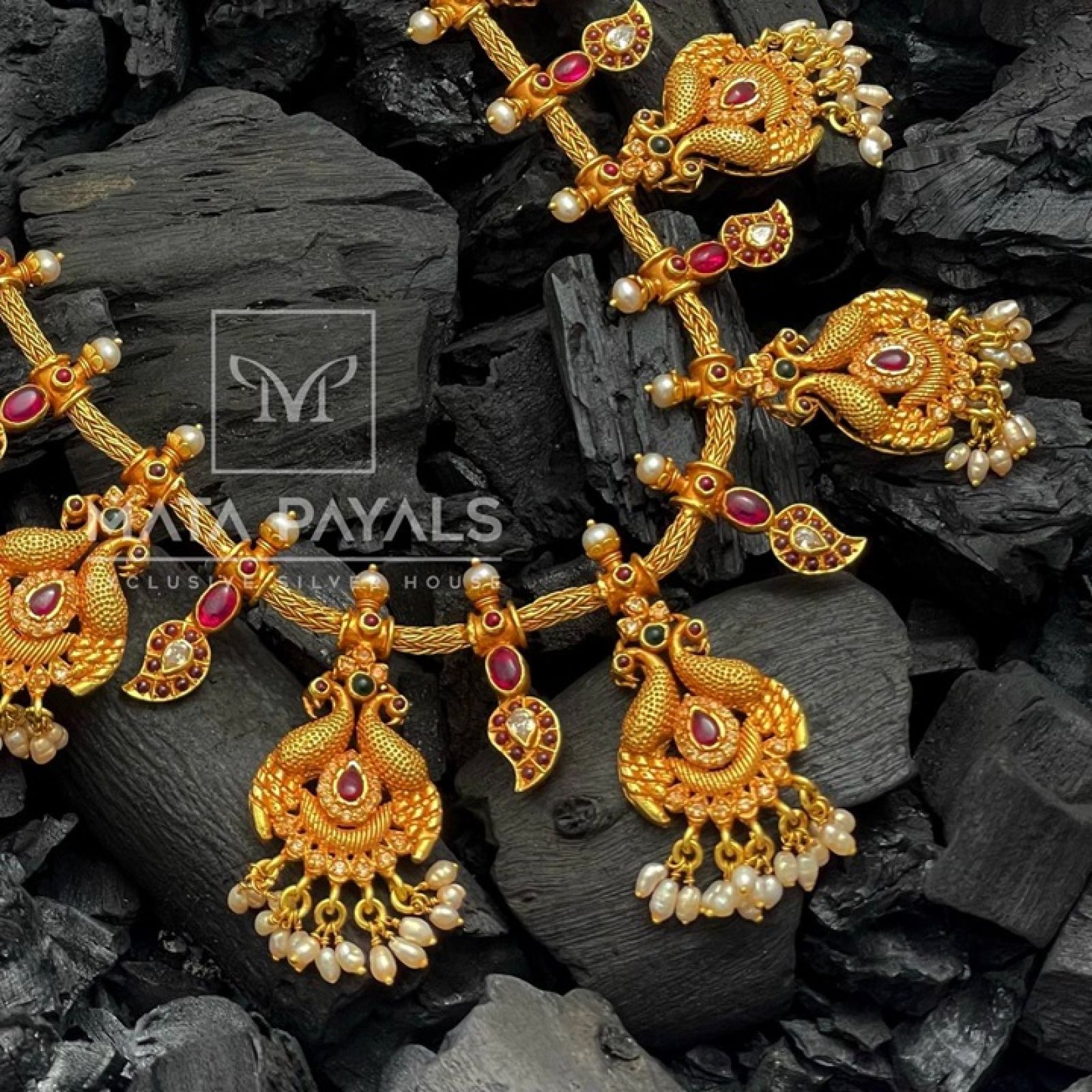 Ravishing Dual Peacock Gold Plated Necklace