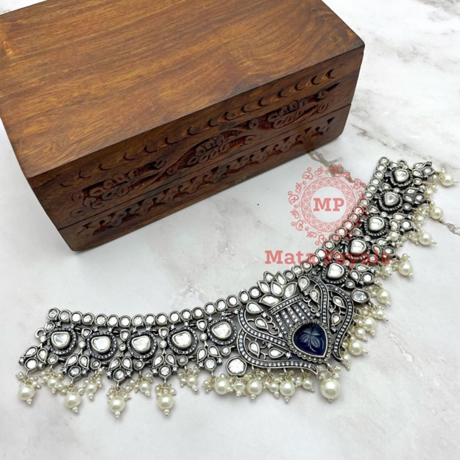 Royal Blue Kundan Oxidised Necklaces
