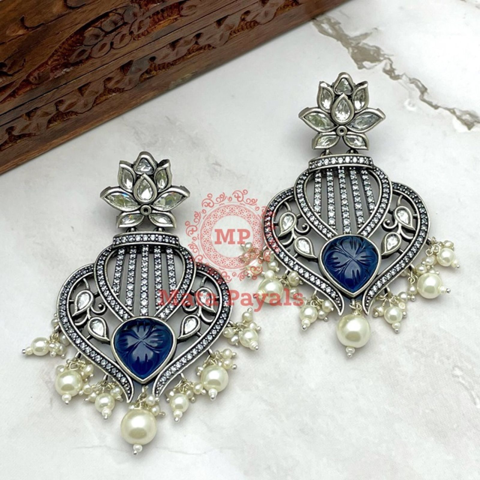 Royal Blue Kundan Oxidised Necklaces