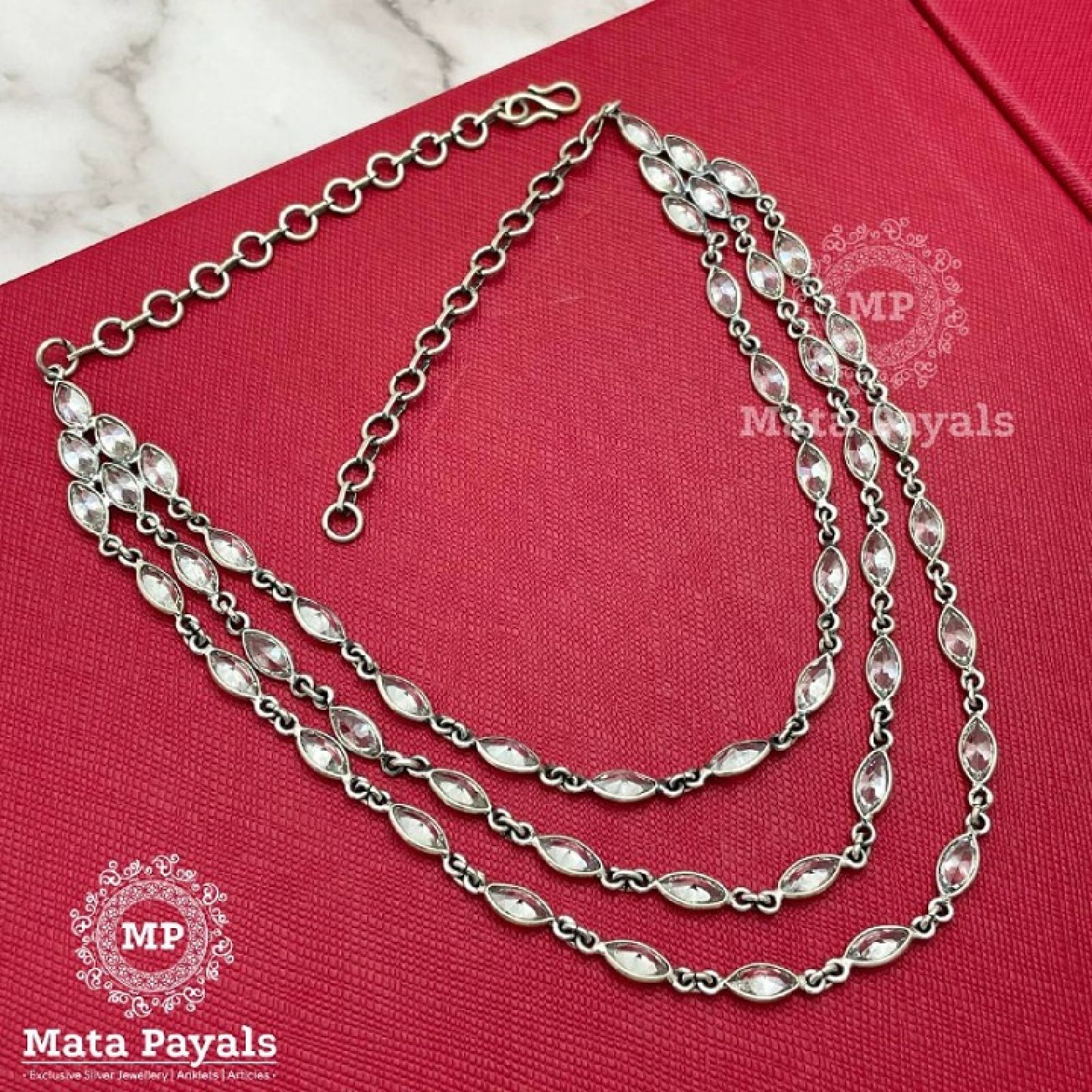 Tri Layered Cut Stone Oxidised Necklace