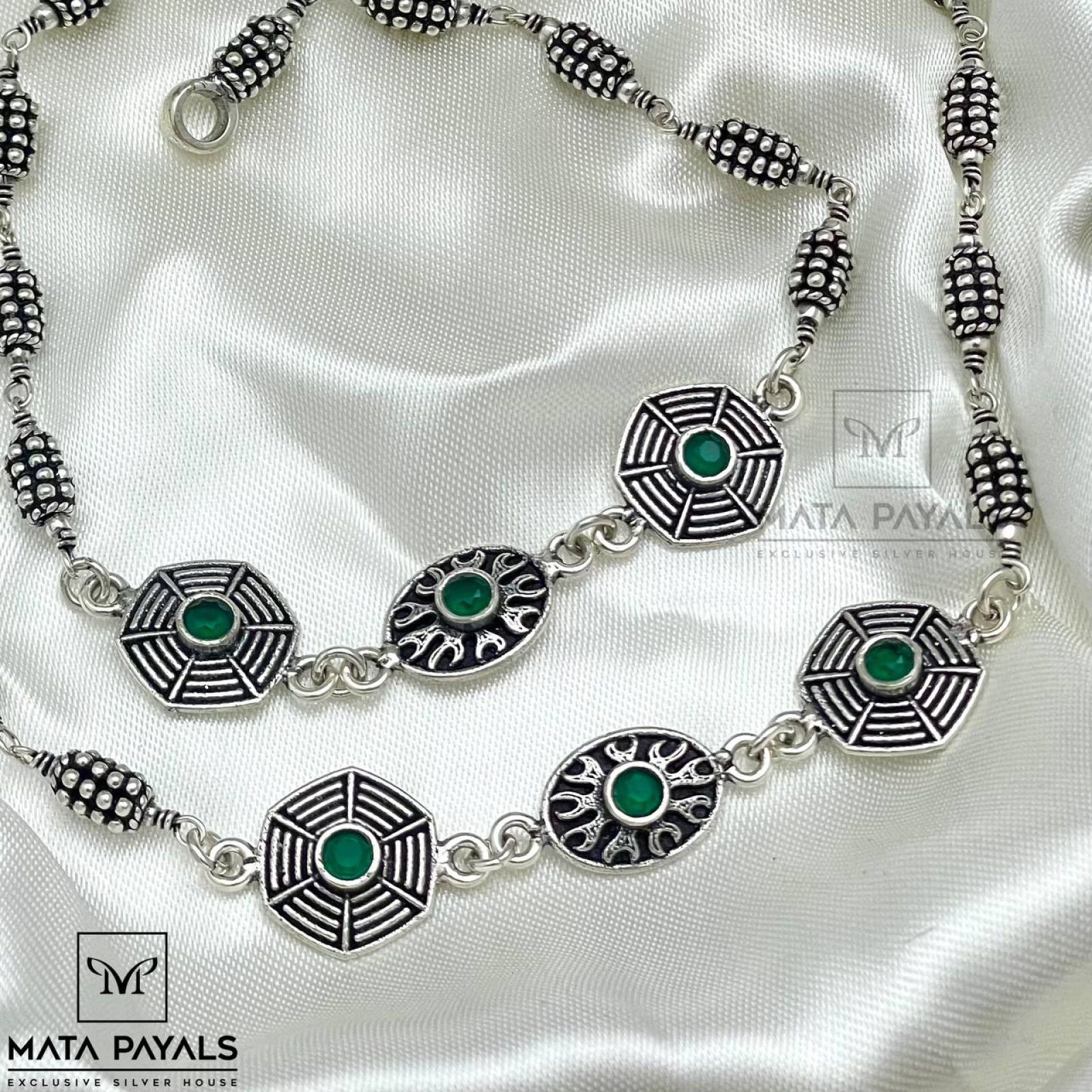 Tribal Green Silver Anklet