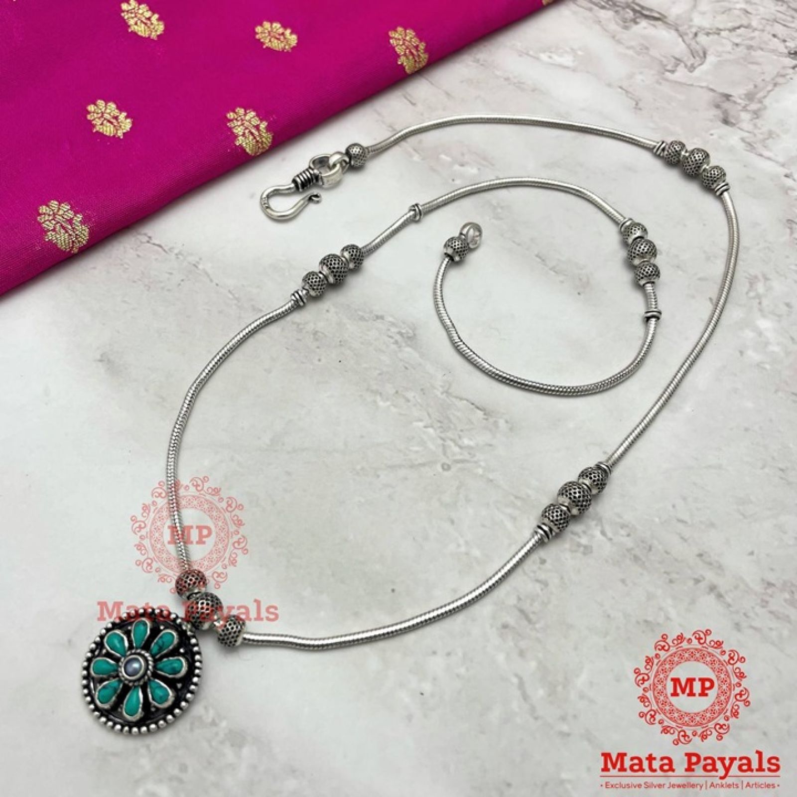Turquoise Floral Oxidised Necklace