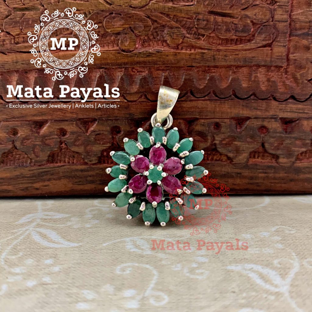 Floral Emerald & Ruby Pendant