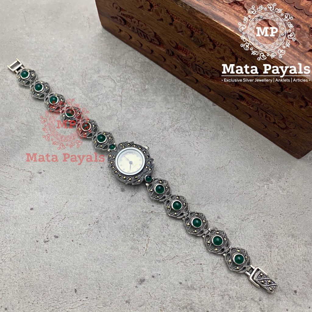 Marcasite Floral Green Watch