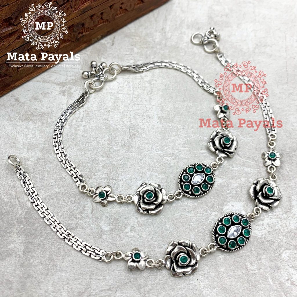 Green Rosey Classy Oxidised Anklet