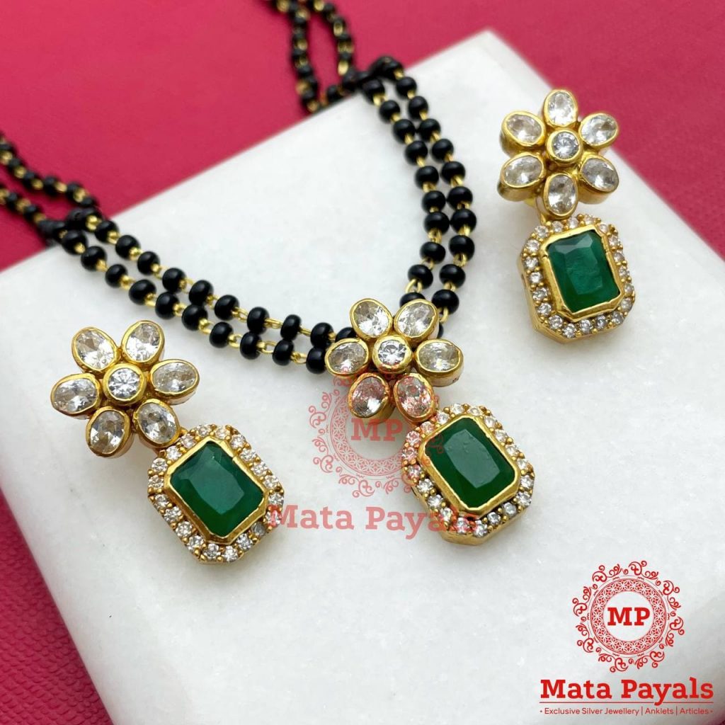 Floral Green Cut Stone Gold Plated Mangalsutra
