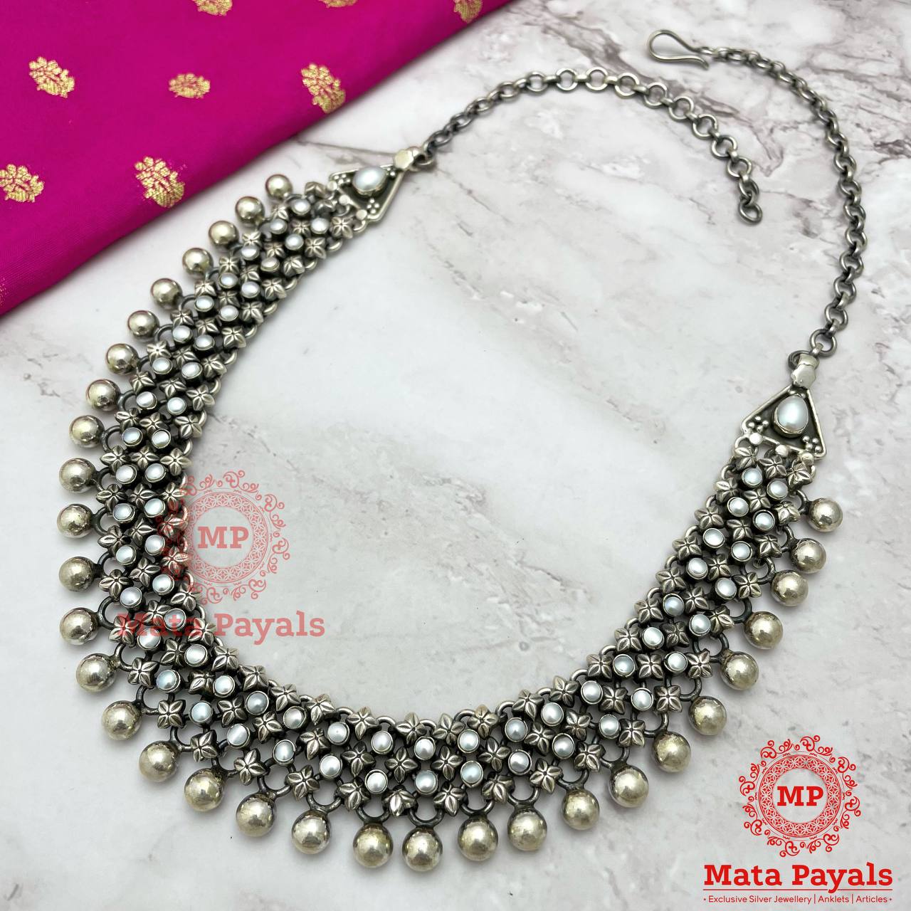 Pearl Oxidised Silver Ncklace..