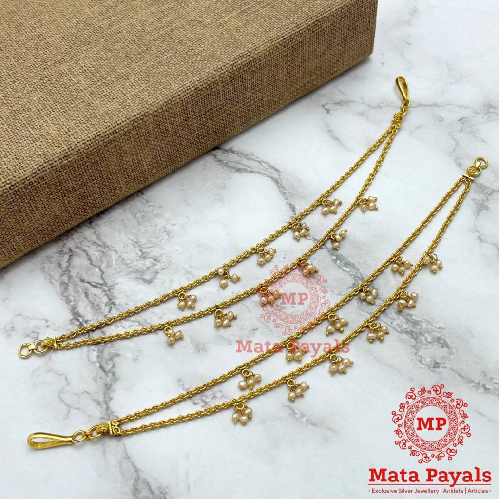 Pearl Two Line Gold Plated Mathi