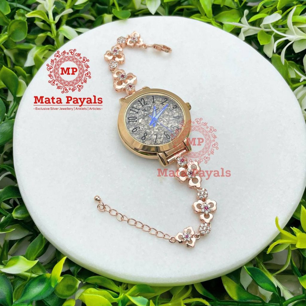 Beautiful Floral Rose Gold Silver Watch F