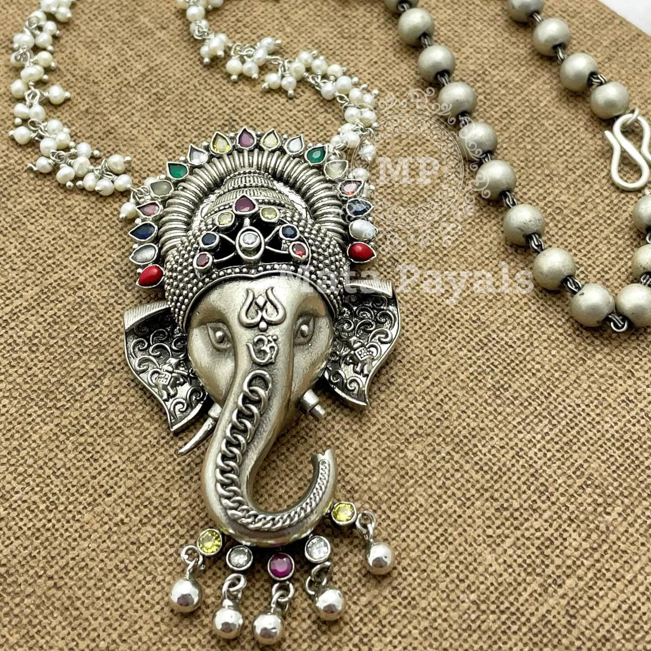 Navratan Shri Ganesha Oxidised Necklace Z