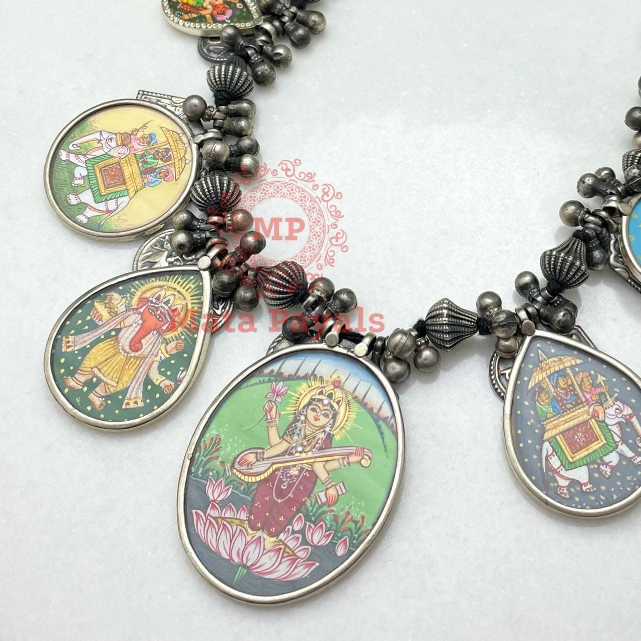 Durga Ganesha Oxidised Silver Necklace Z