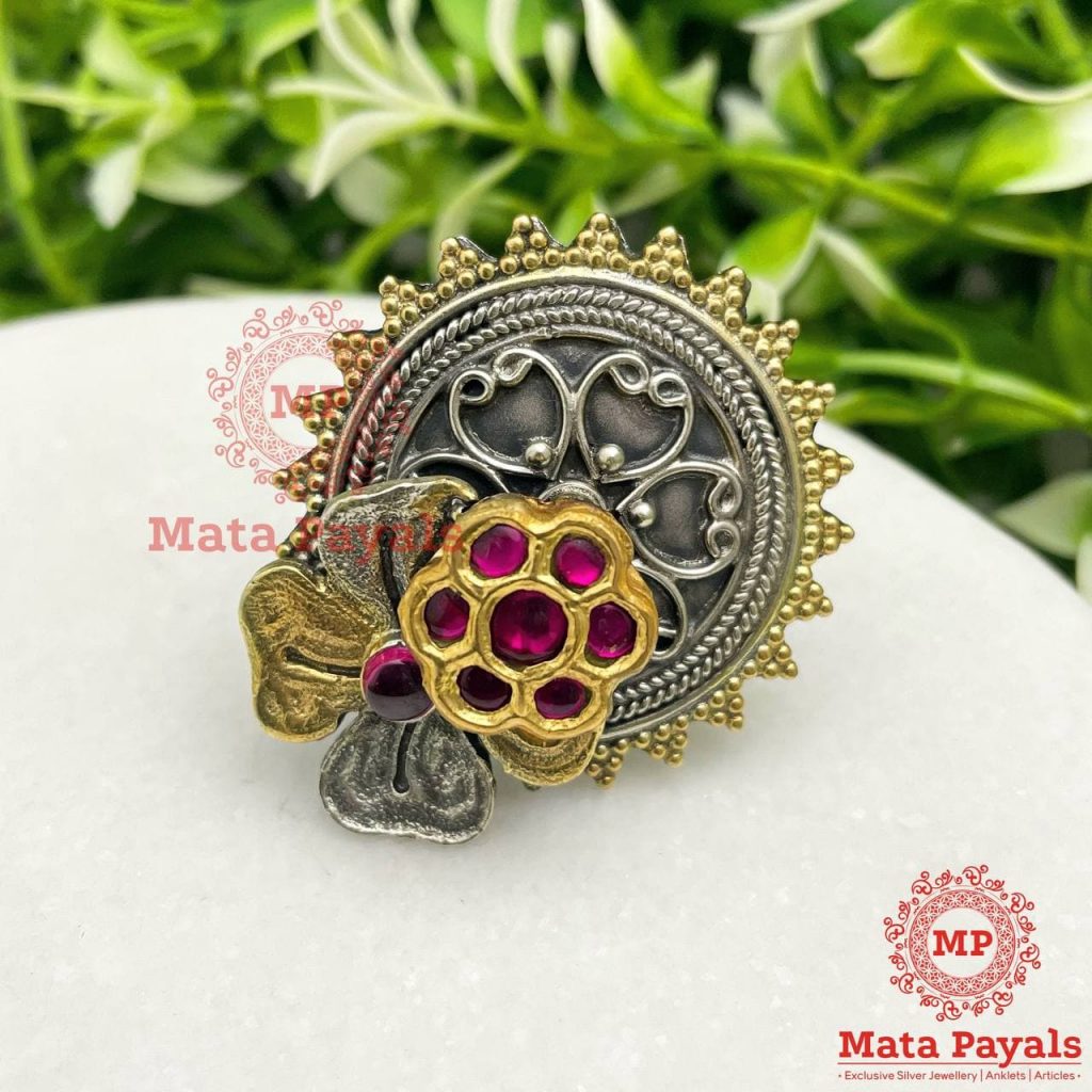 Flower Two Tone Silver Ring