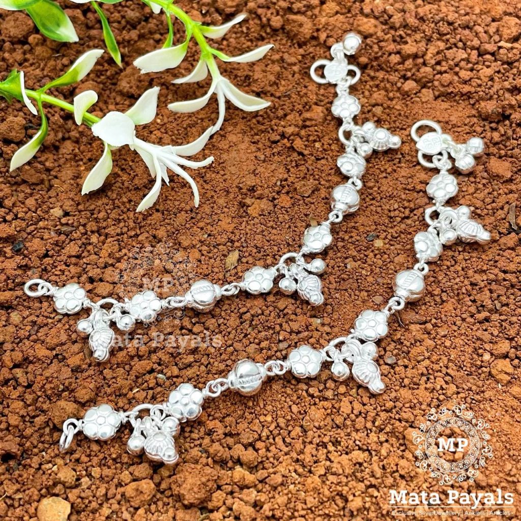 Flowery Silver Baby Anklet