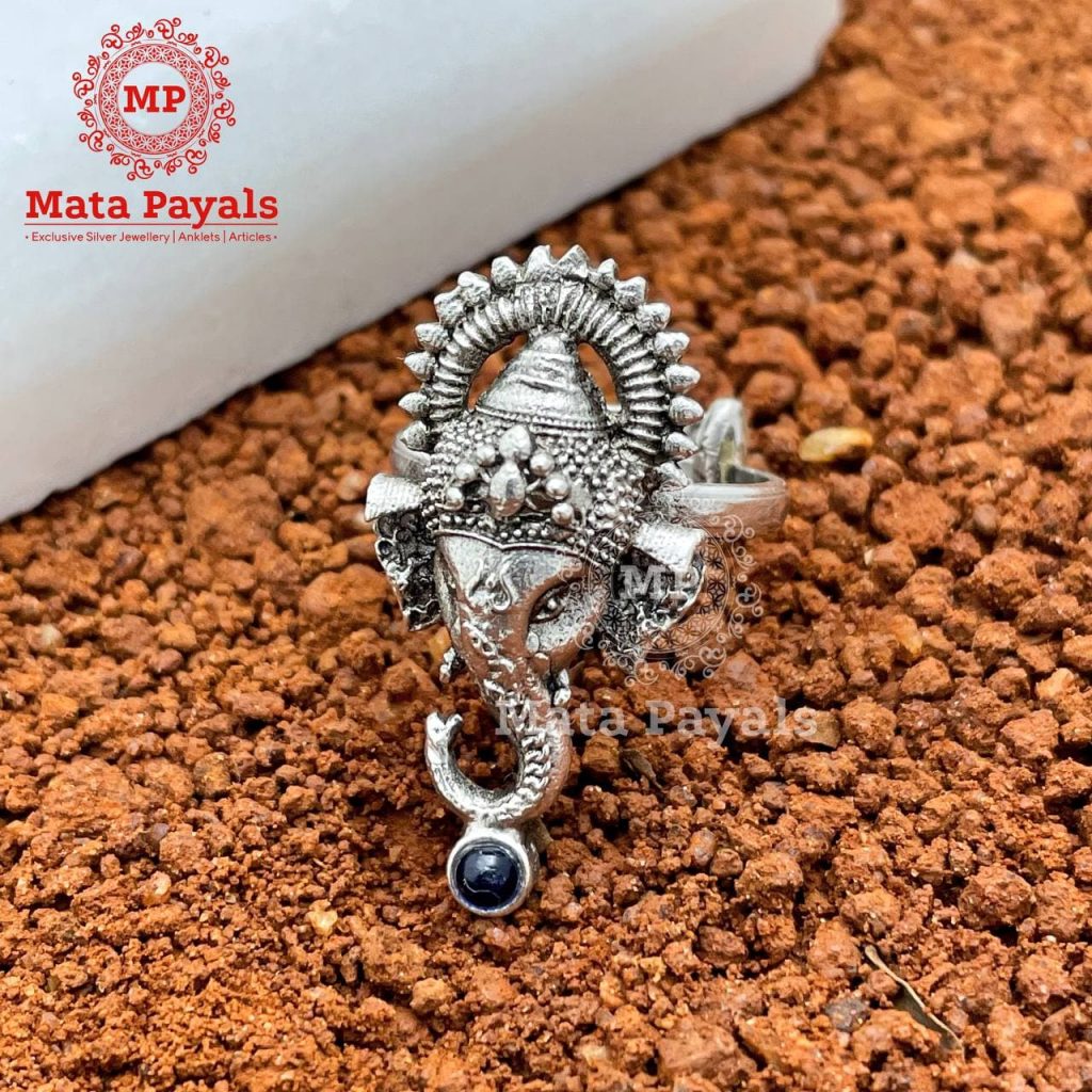 Blue Shri Ganesha Silver Ring
