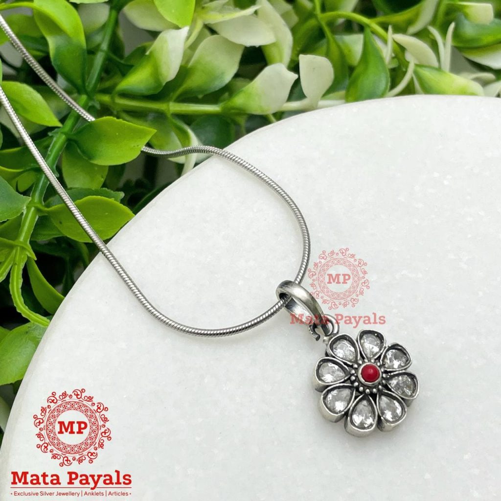 Coral Floral Silver Necklace