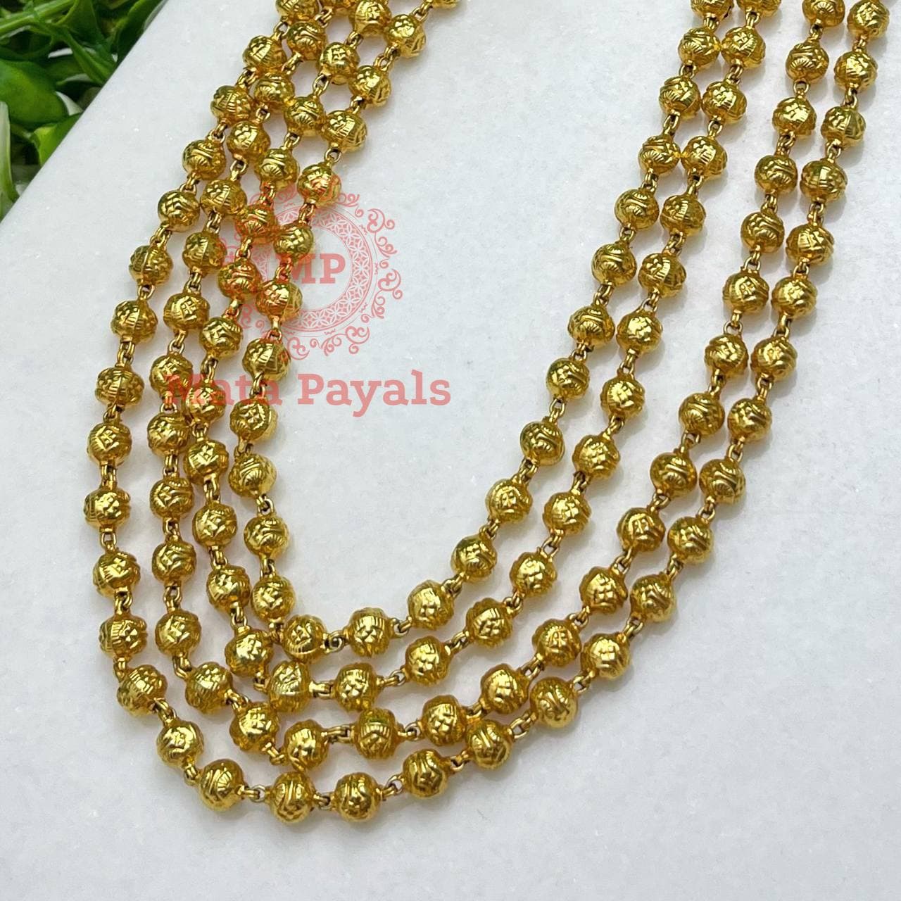 Gold Beaded Silver Necklace S