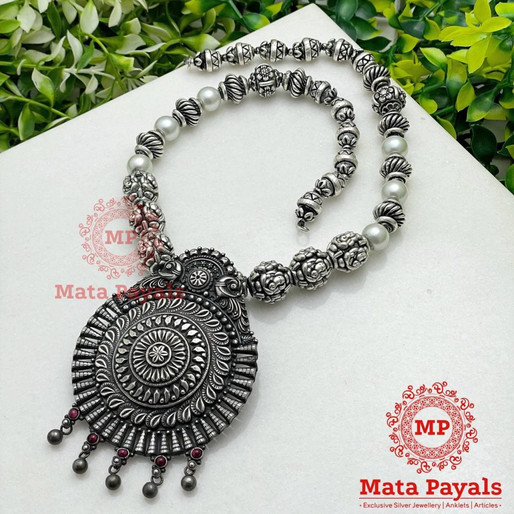 Mandala Oxidised Silver Necklace