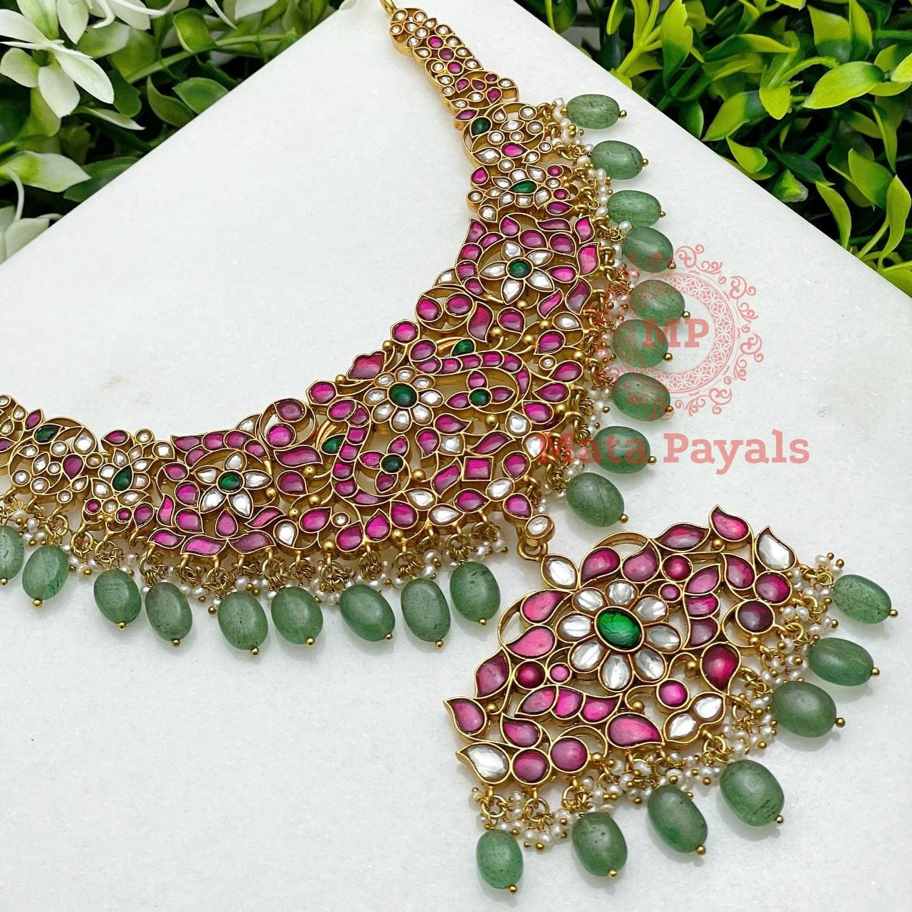 Floral Kundan Gold Silver Necklace..