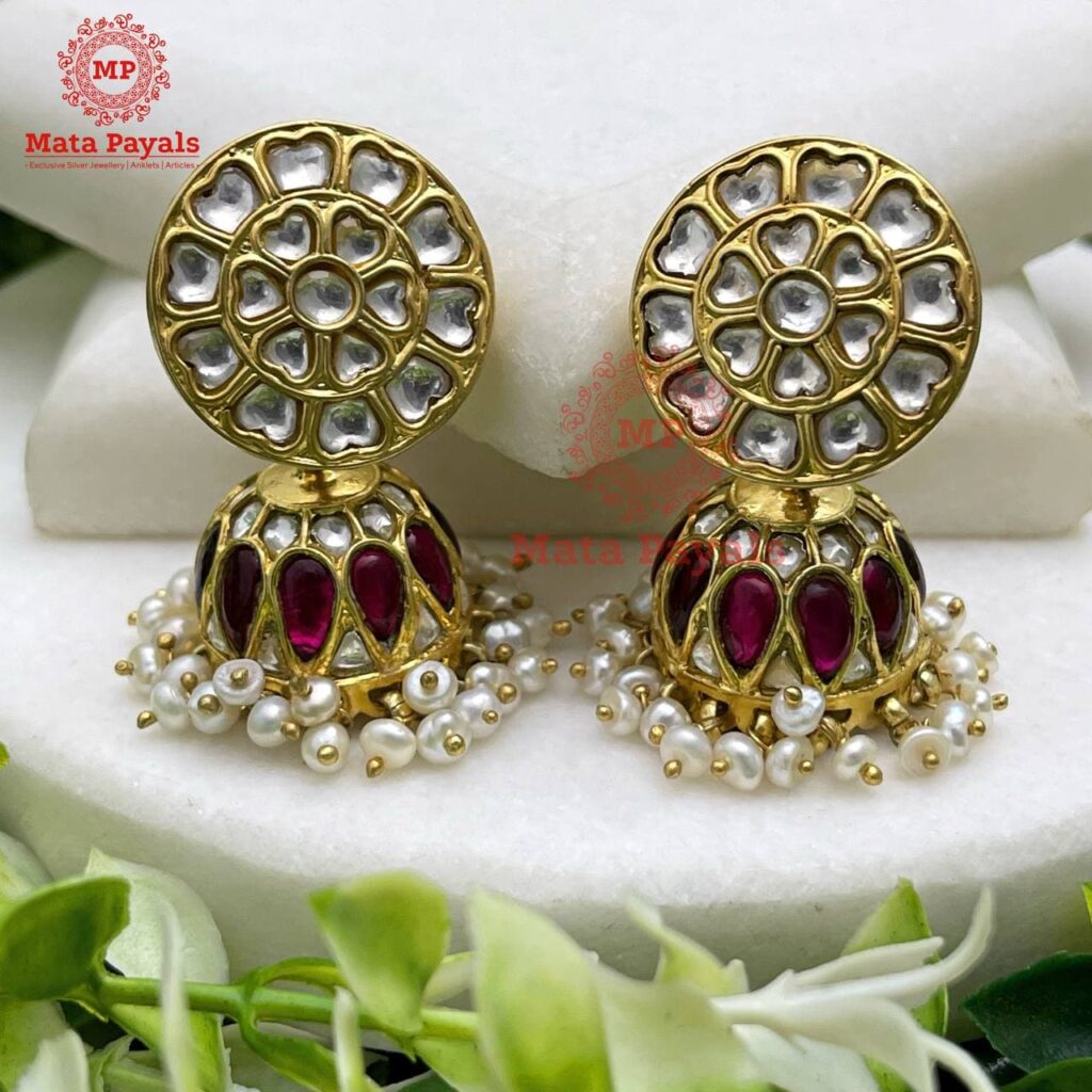 Elika Gold Finish Kundan Earrings - Buy Gold Kundan Jhumkas Online – Sonoor