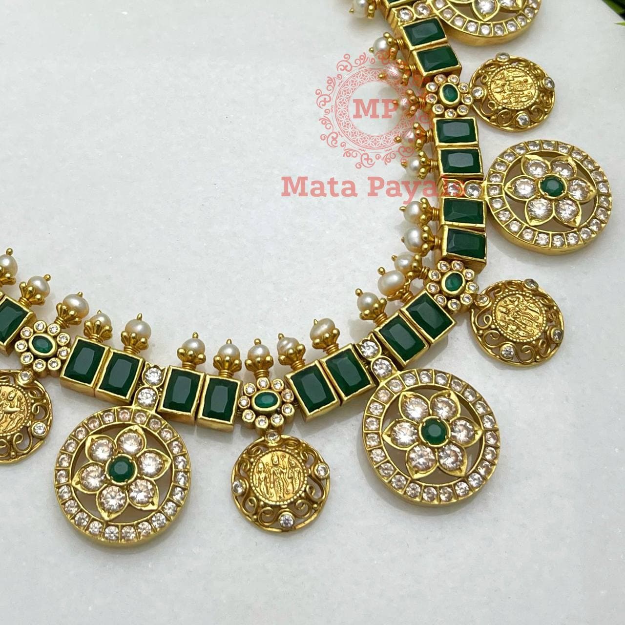 Green Ram Parivar Gold Necklace..
