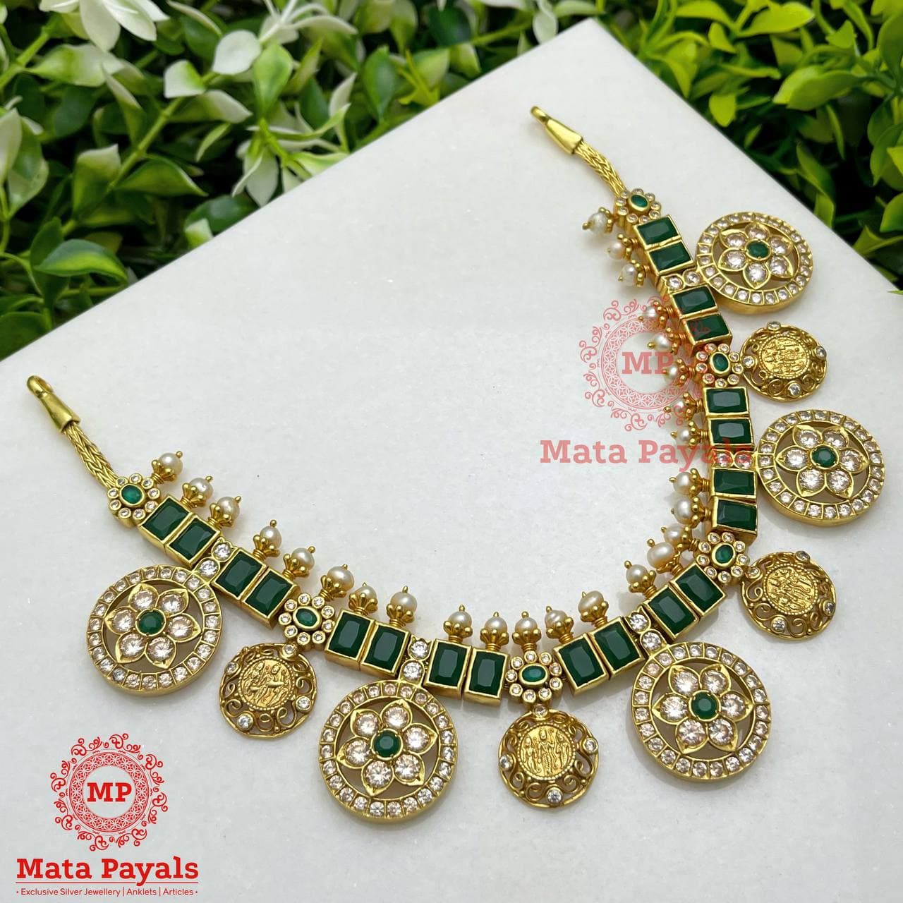 Green Ram Parivar Gold Necklace