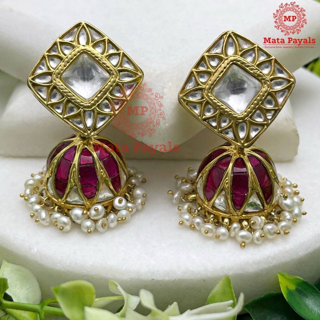 Square Gold Plated Silver Jhumka