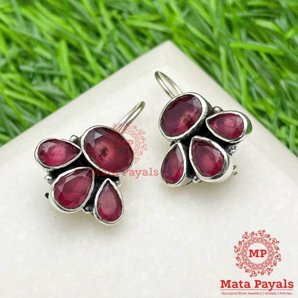 Red Silver Earring