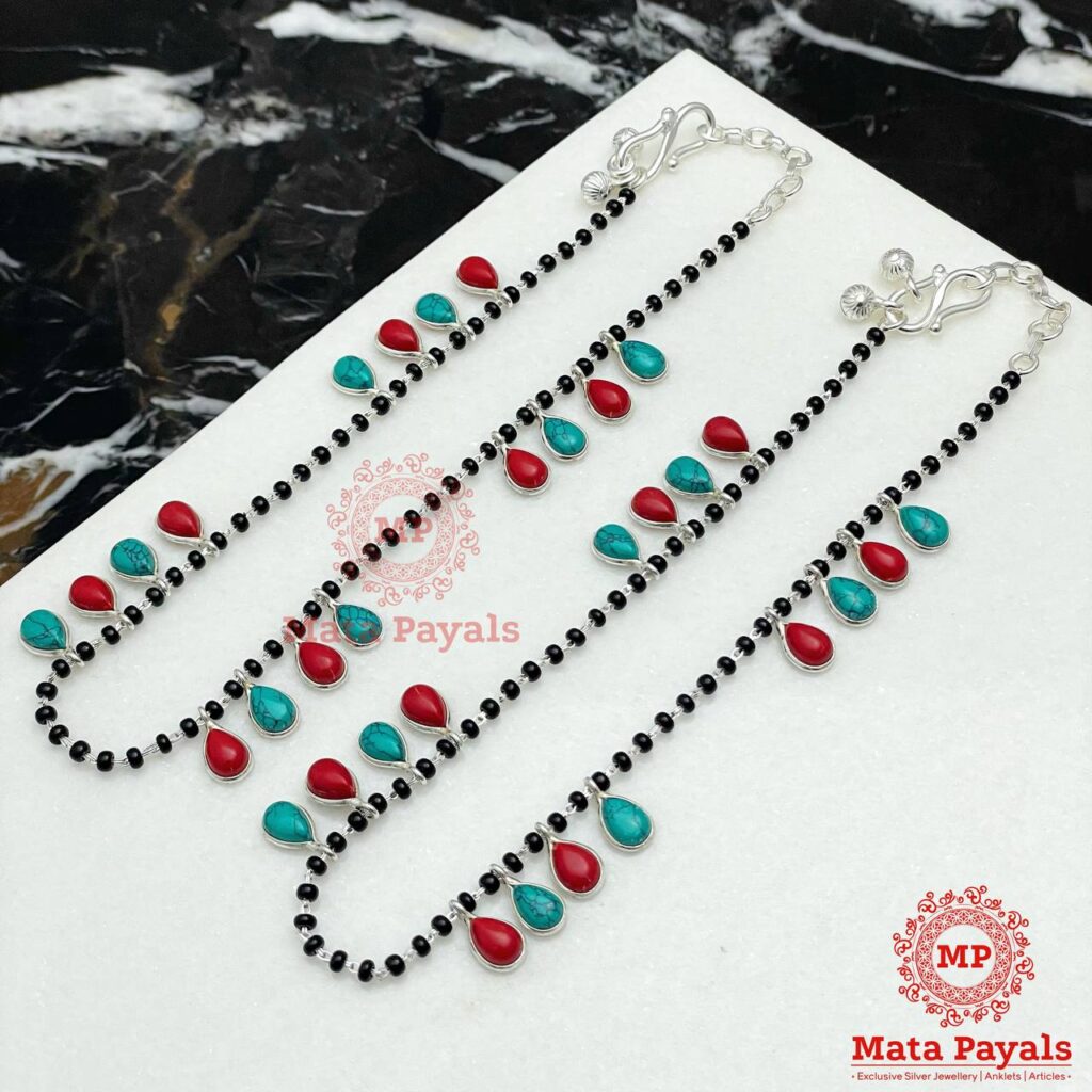 Exquisite Coral Turquoise Black Beaded Anklet