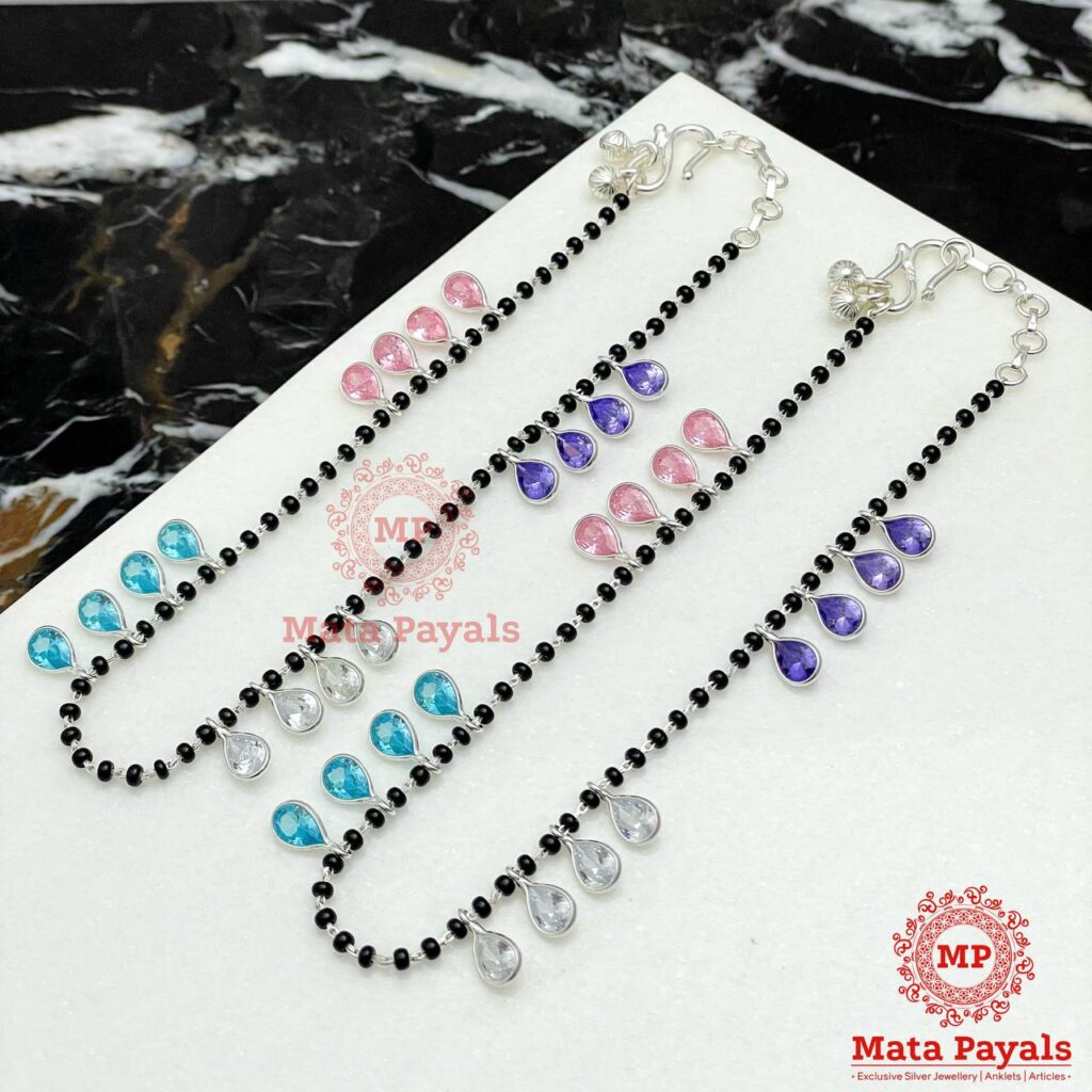 Colourful Beaded Silver Anklet