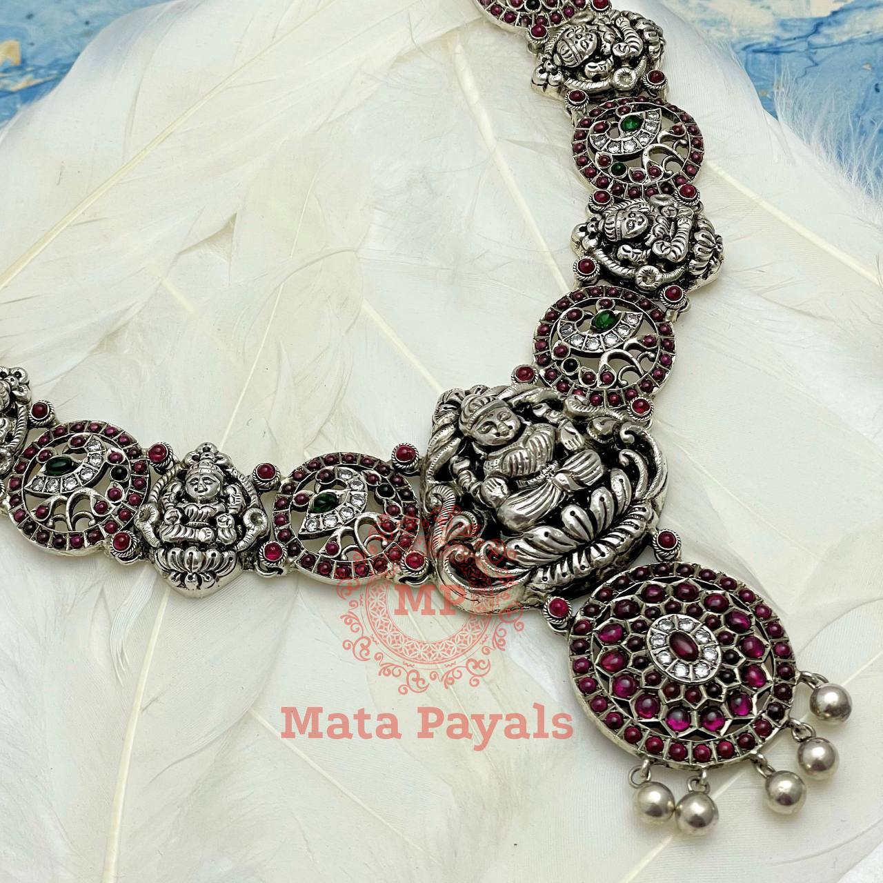 Goddess Devi Lakshmi Kemp Oxidised Necklace