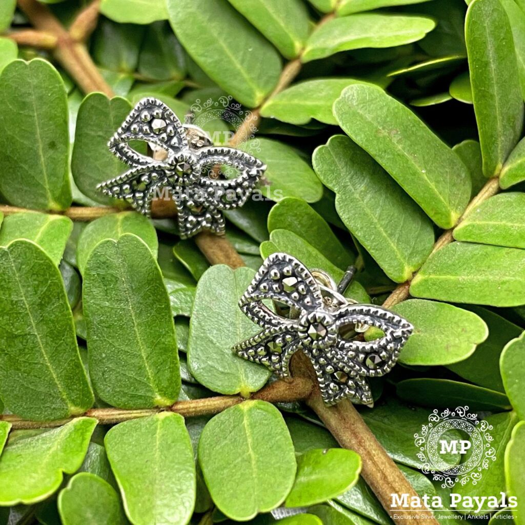Bow Marcasite Silver Stud