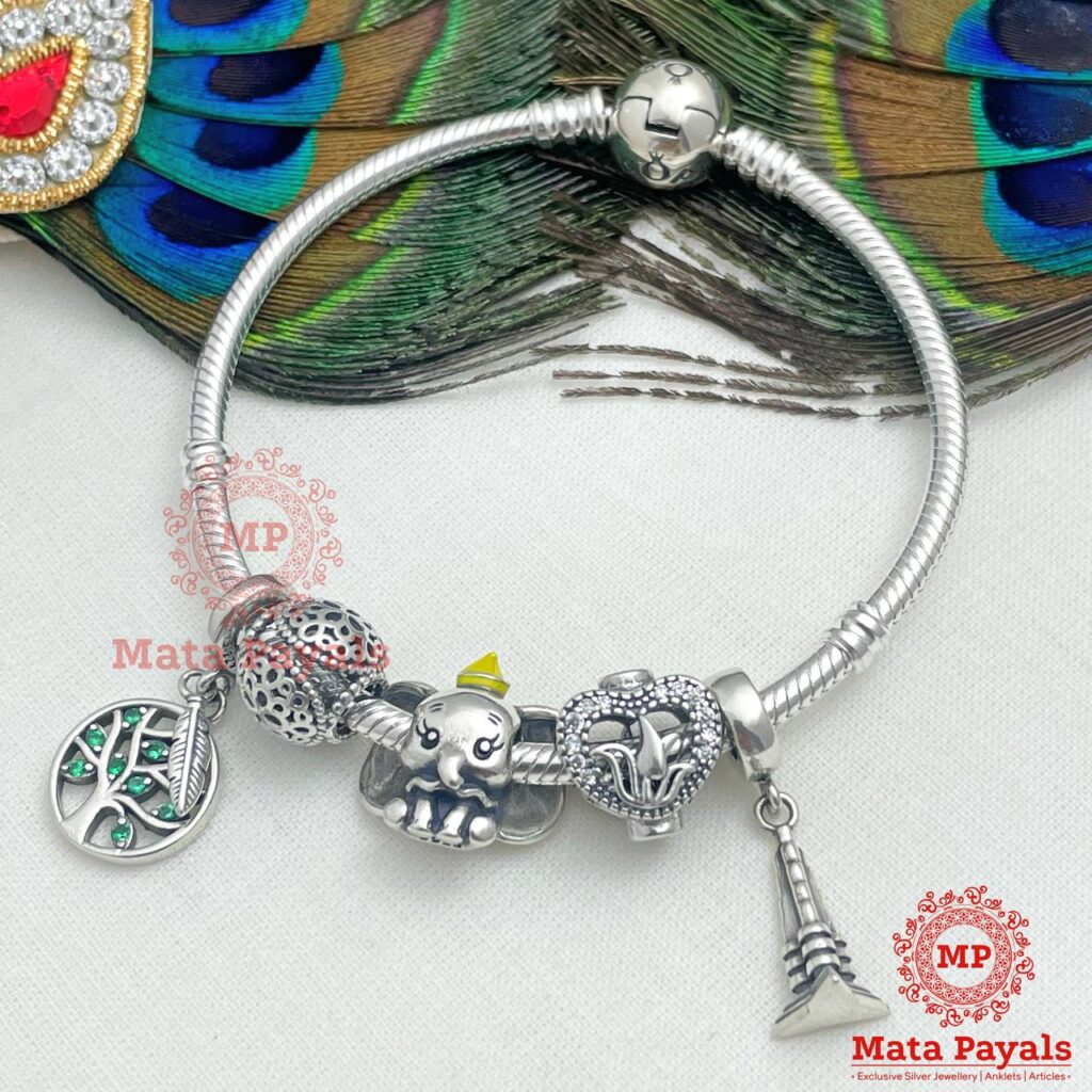 Cute Elephant Charm Silver Bracelet