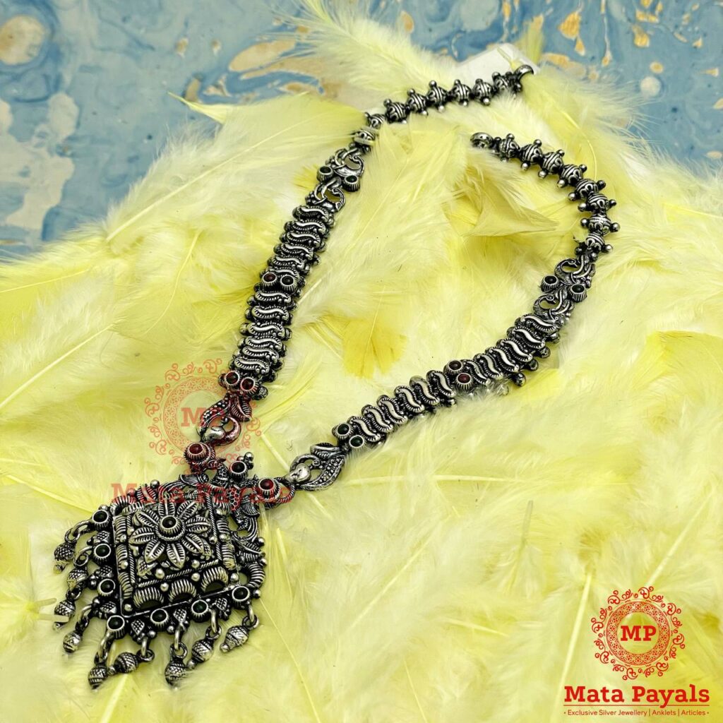Mayur Floral Oxidised Silver Necklace
