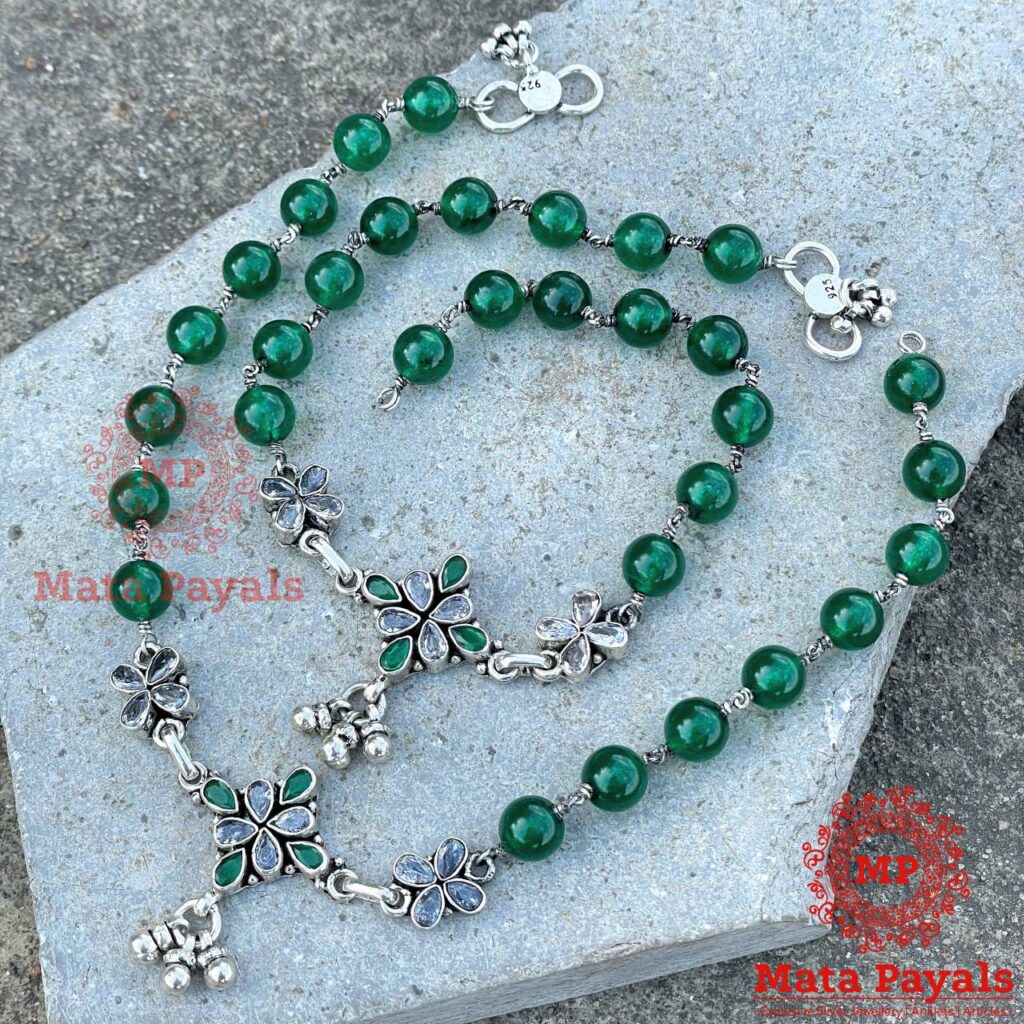 Green Silver Anklet