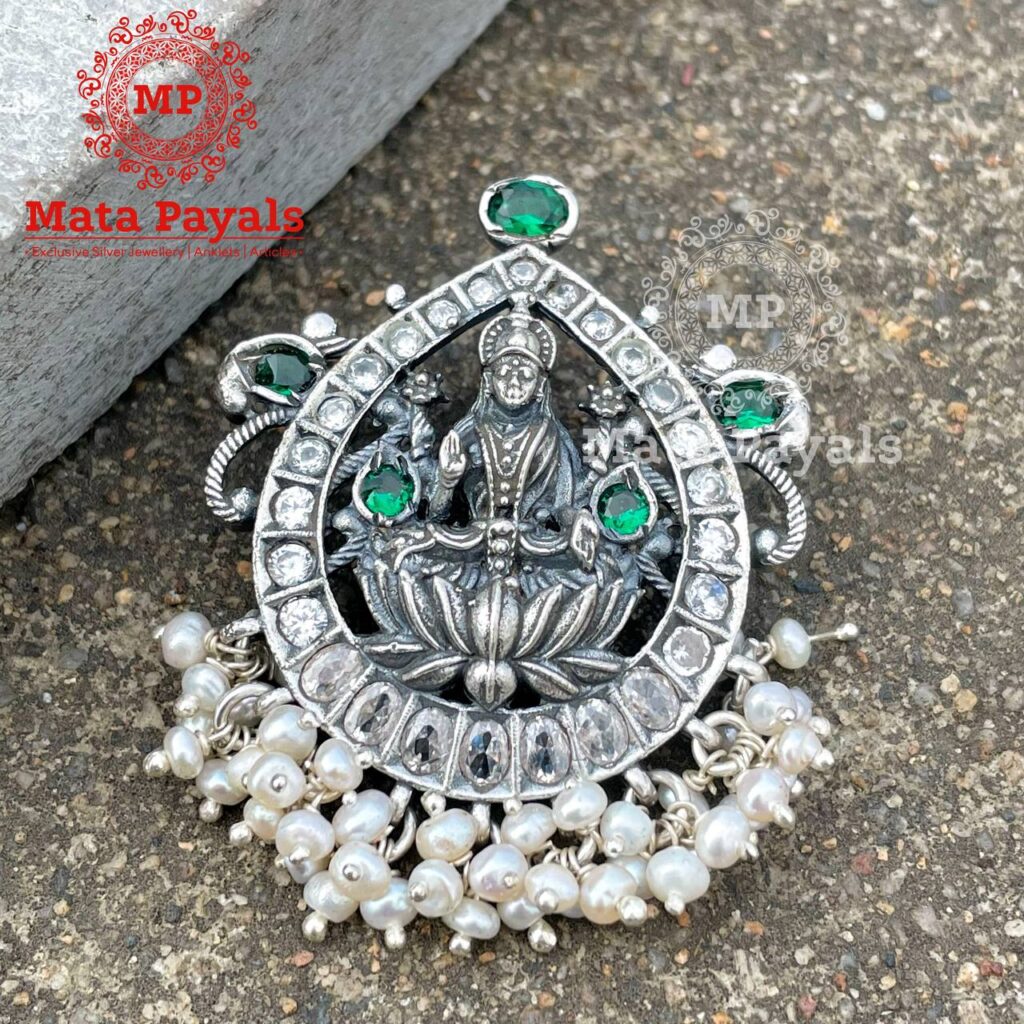 Devi Lakshmi Leaf Silver Pendant