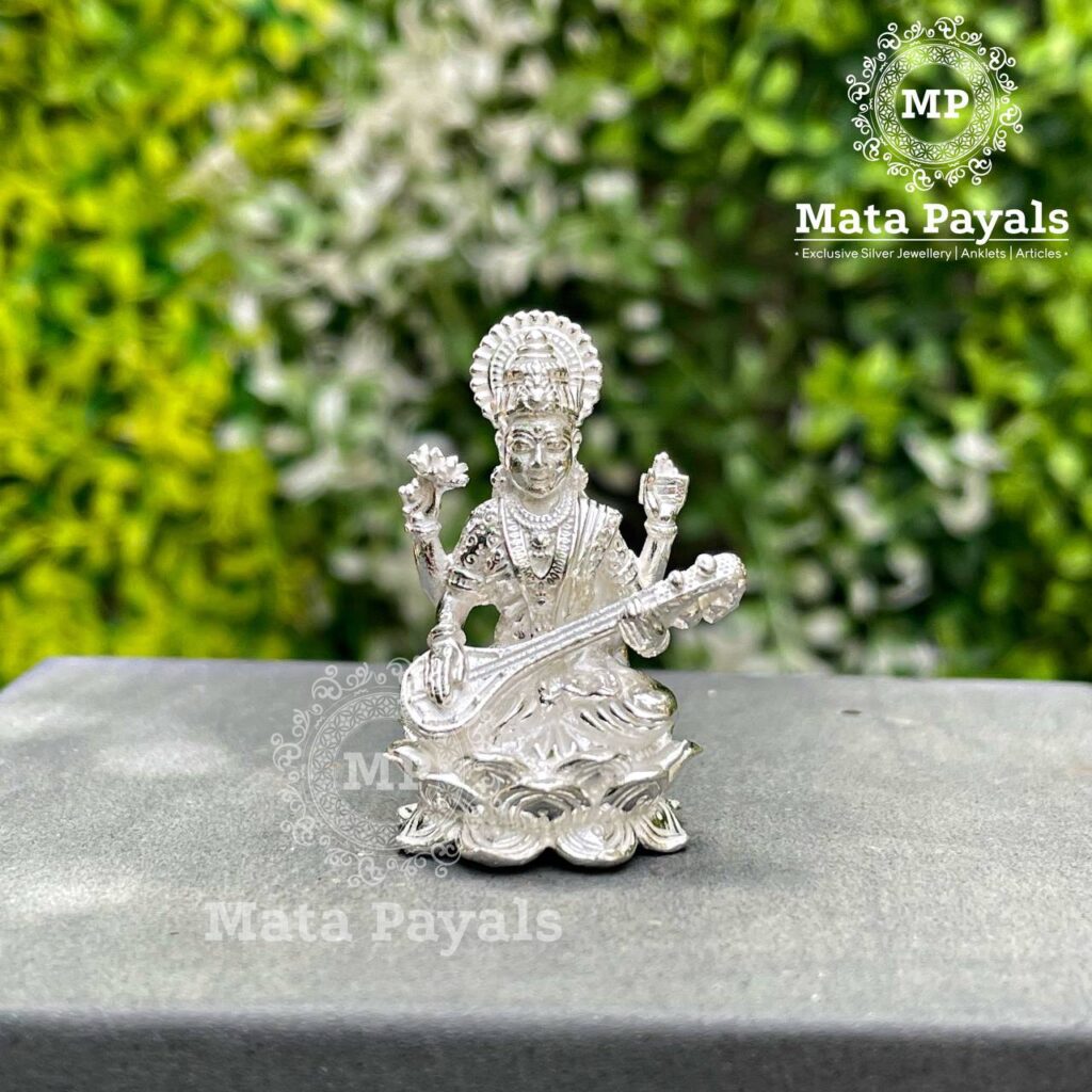 Maa Saraswathi Silver Idol – Mata Payals Exclusive Silver Jewellery