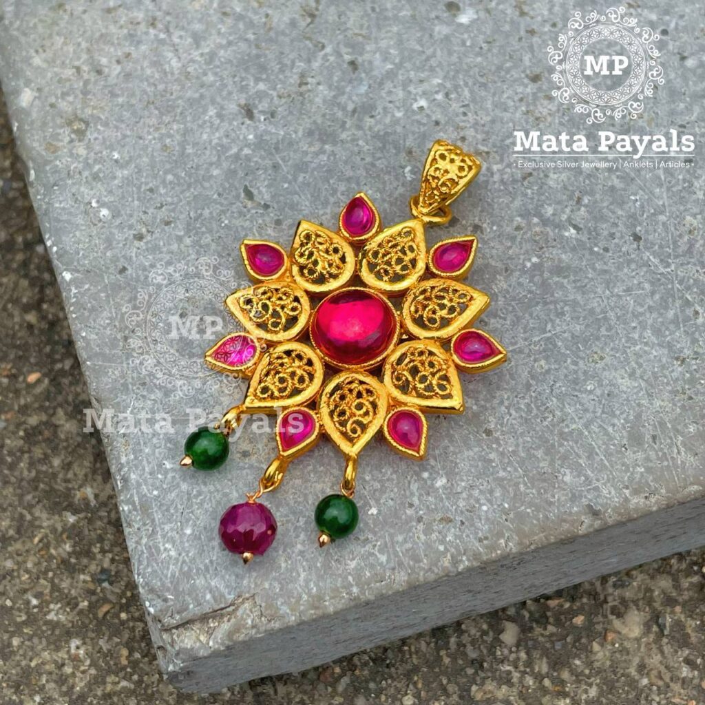 Floral Red Gold Plated Pendant