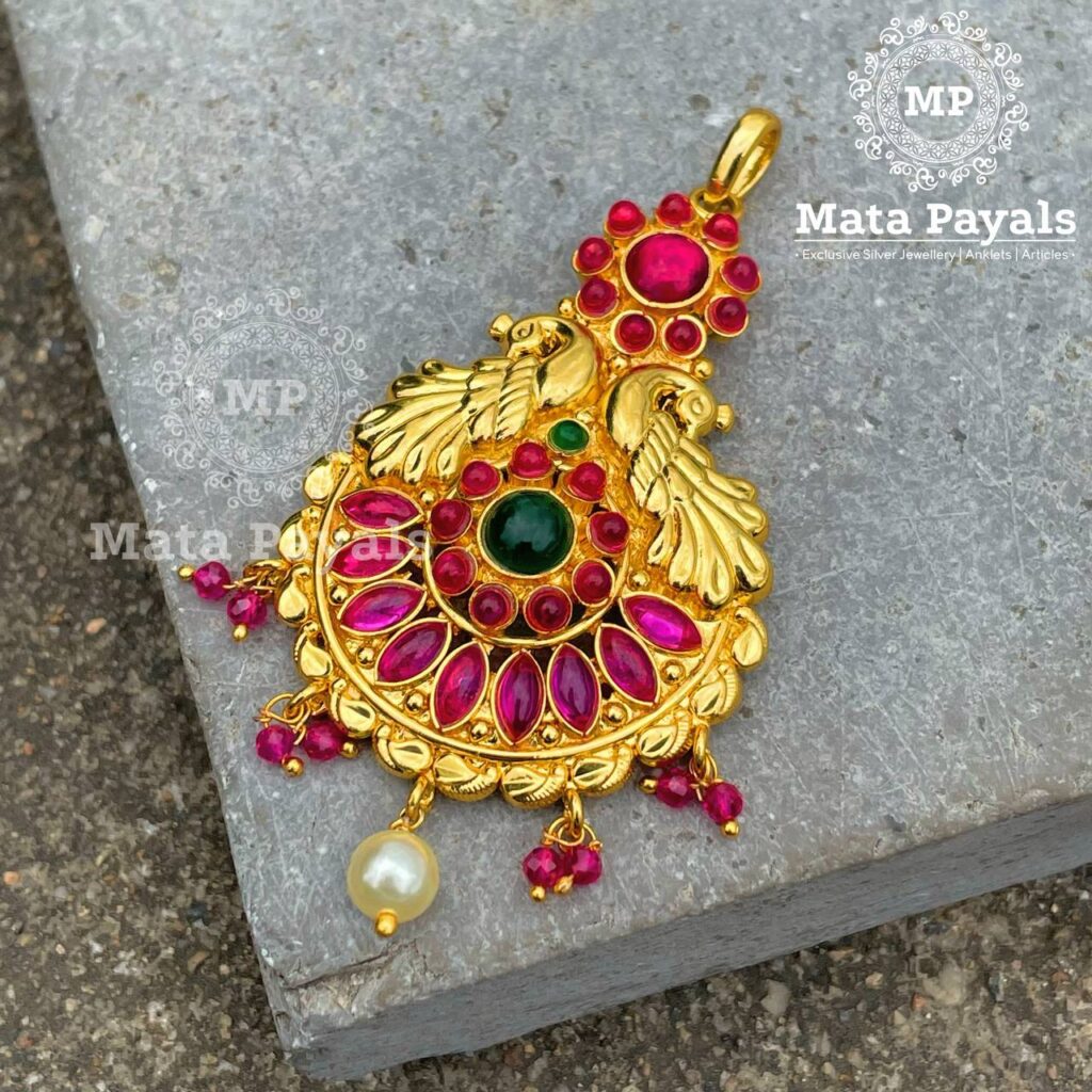 Peacock Colourful Gold Plated Pendant