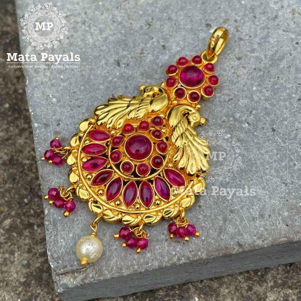 Peacock Red Gold Silver Pendant