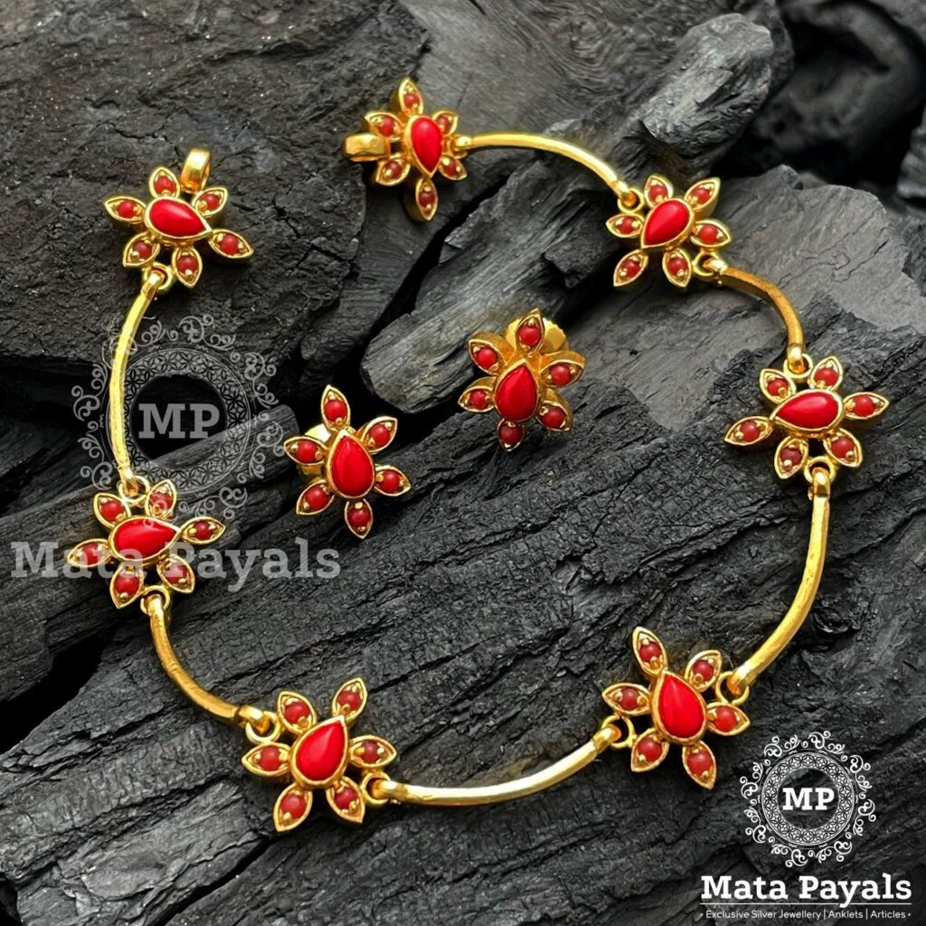 Coral Occasion Wear Gold Necklace Set