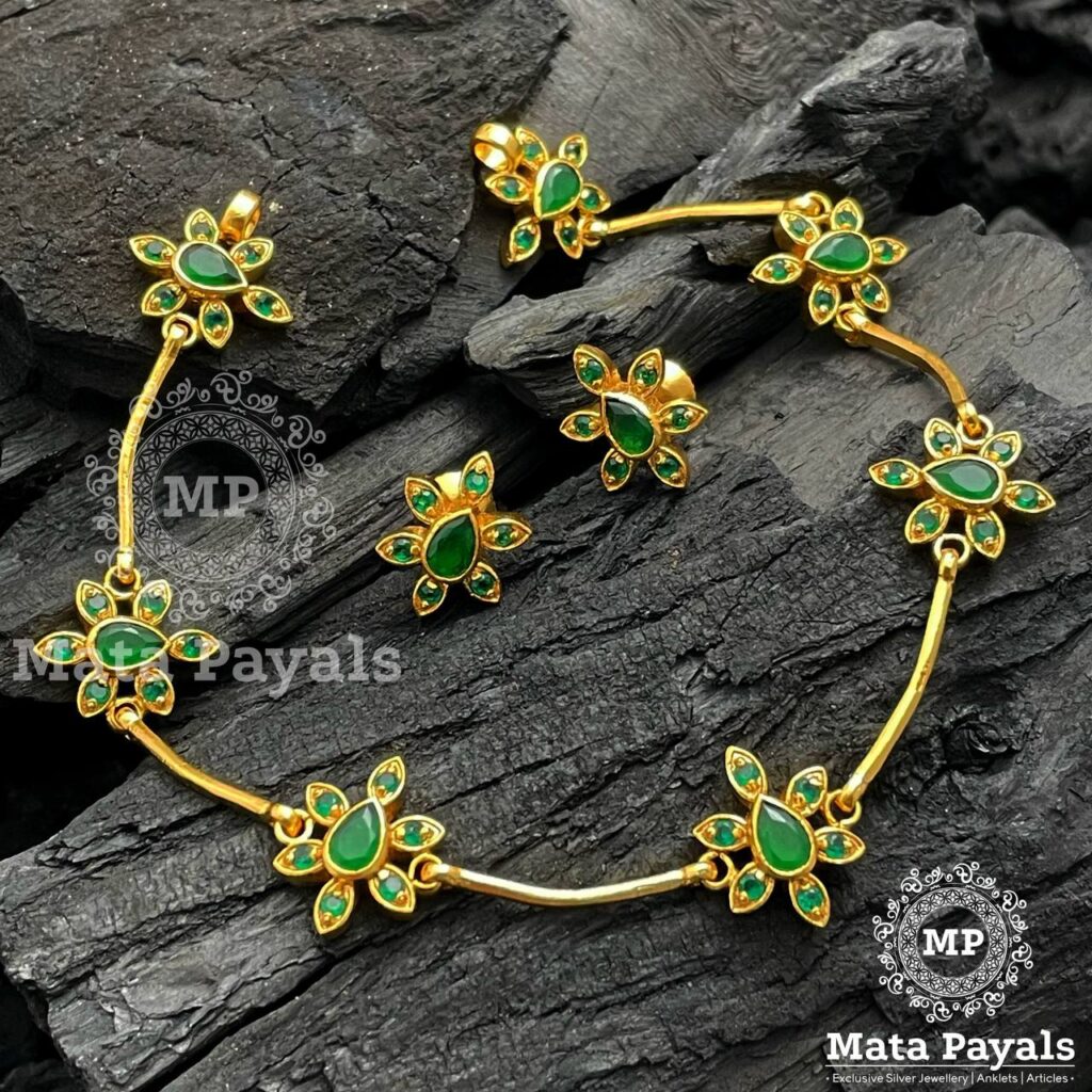 Green Occasion Wear Gold Necklace Set