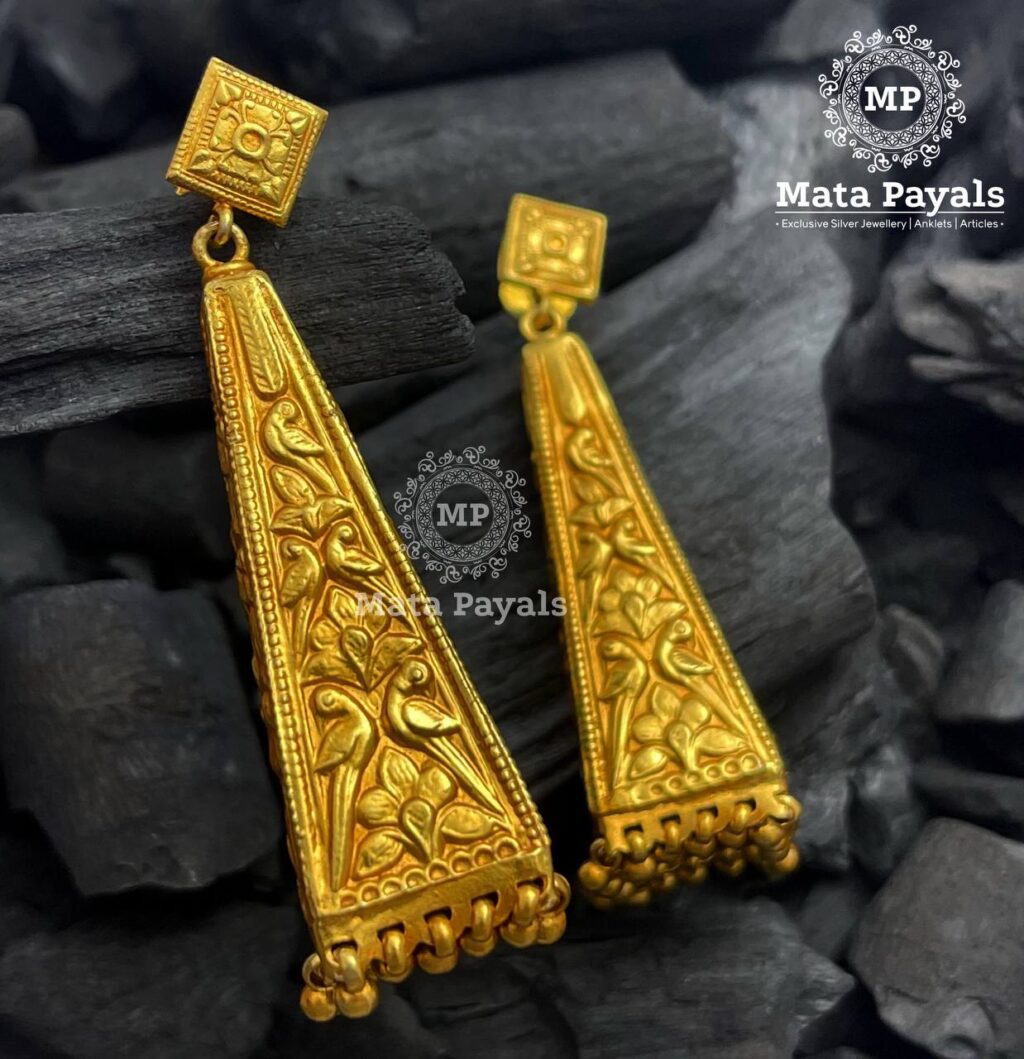 Hand Carved Gold Jhumka