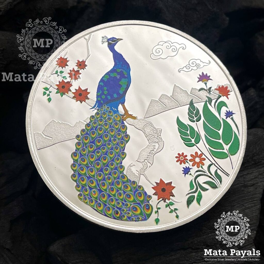 Peacock 100 gm Silver Coin.