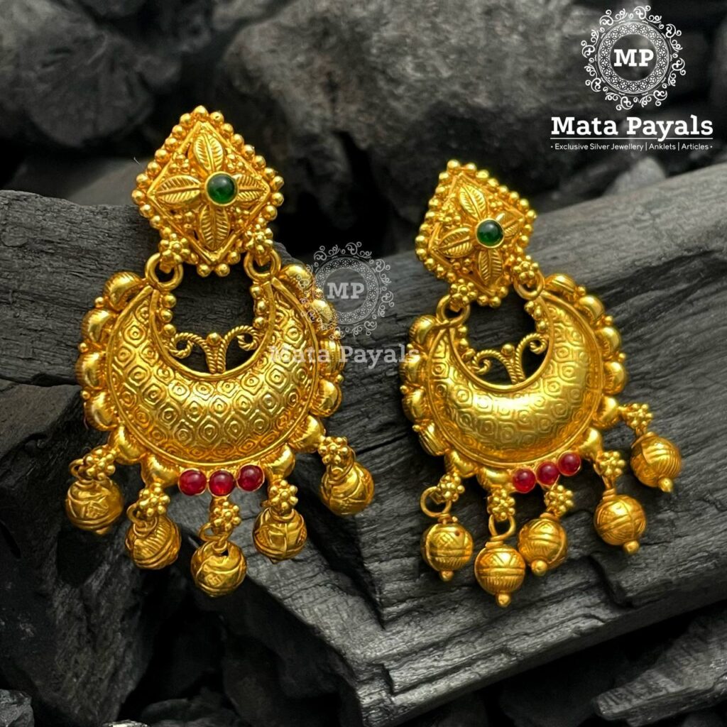 Sparkling Gold Plated Chandbali Earrings - South India Jewels