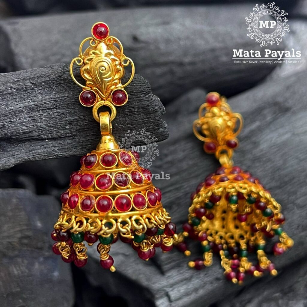 Simple Red Gold Plated Jhumka