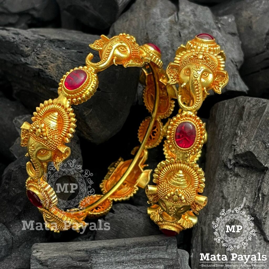 Beautiful Shri Ganesh Silver Gold Plated Bangle