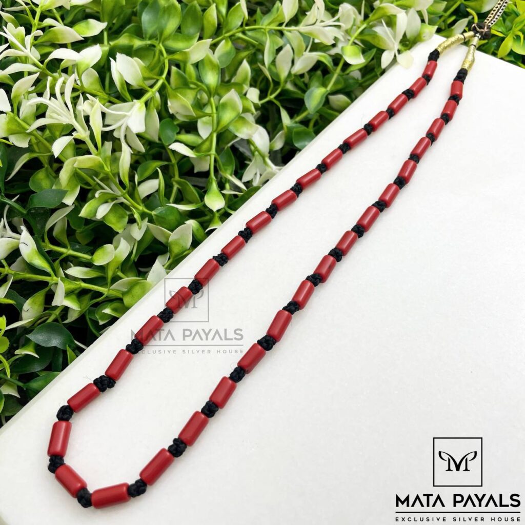 Coral Beaded Silver Neck Chain