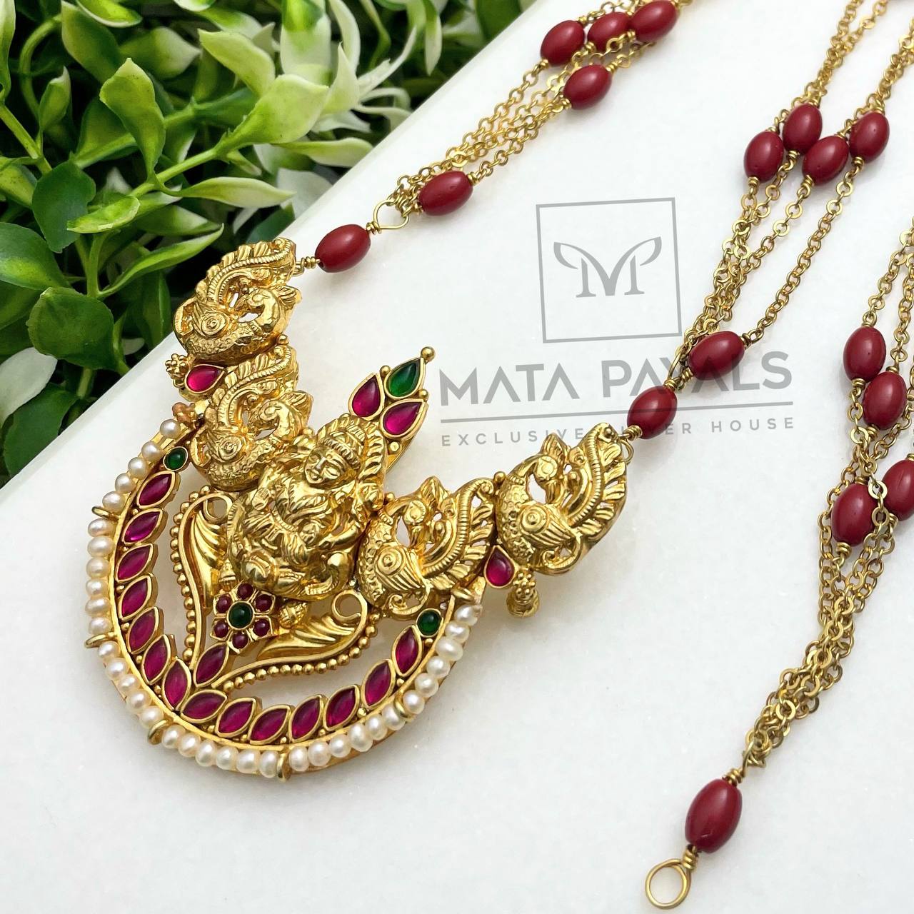 Coral Lakshmi Gold Necklace.