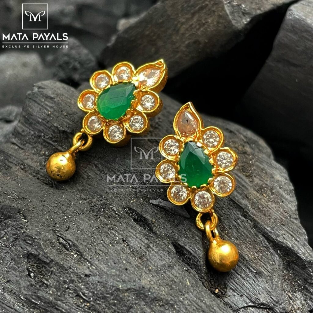 Floral Green Gold Silver Earring